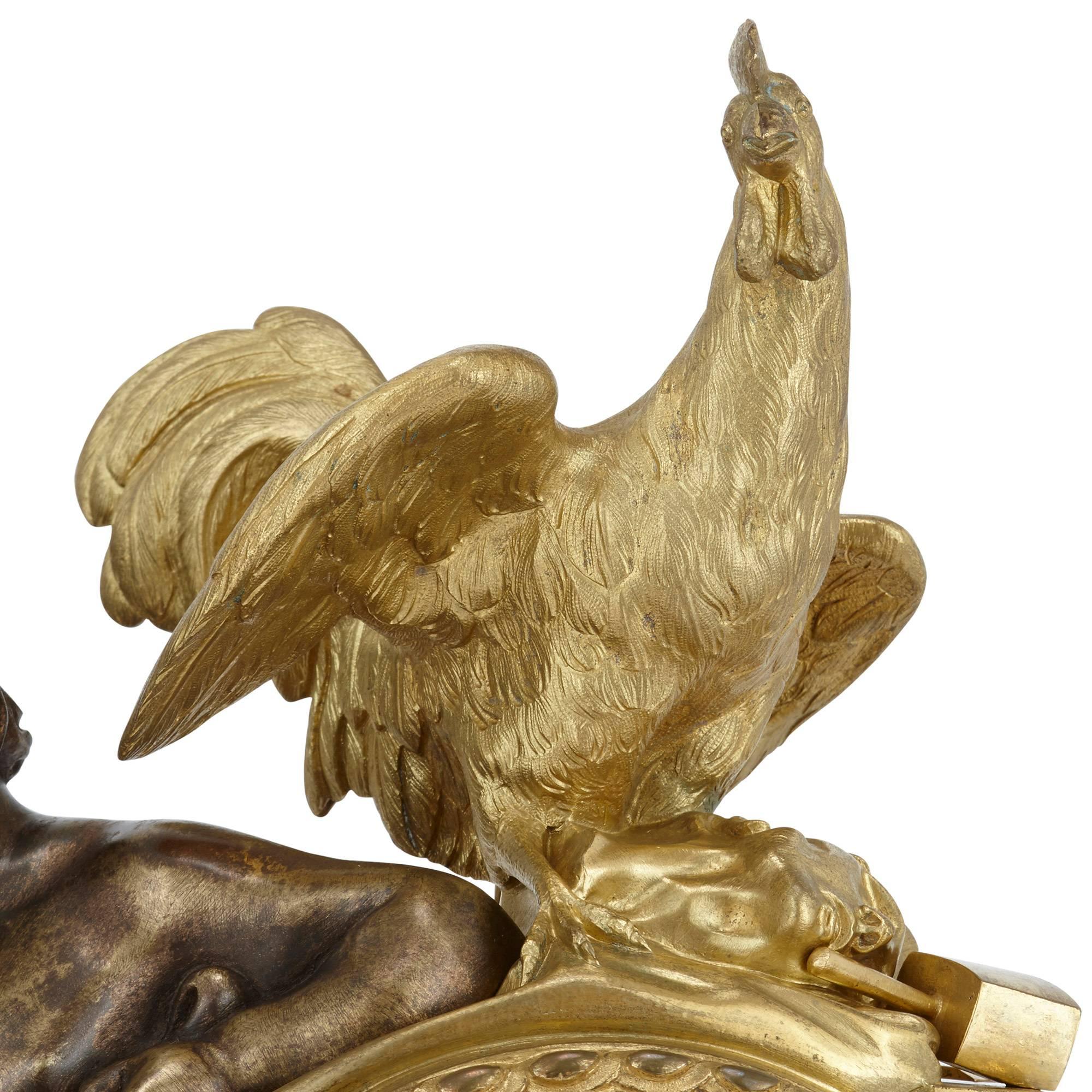 Néoclassique Pendule de cheminée de style néoclassique français en bronze argenté et bronze doré par Beurdeley en vente