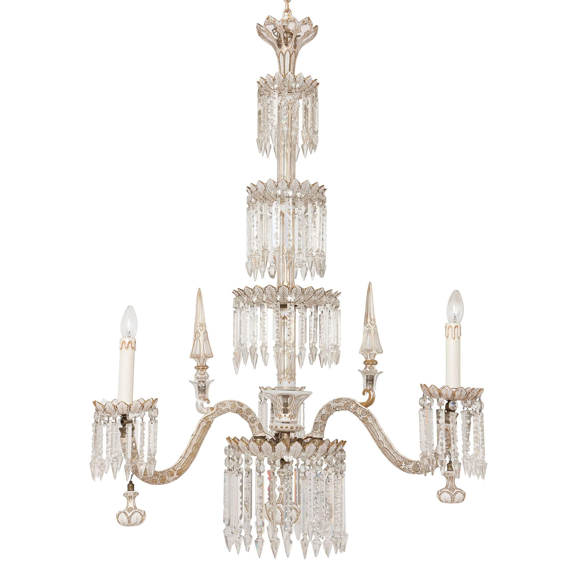 Bohemian Antique Belle Epoque Style Cut-Glass Four-Tiered Chandelier For Sale