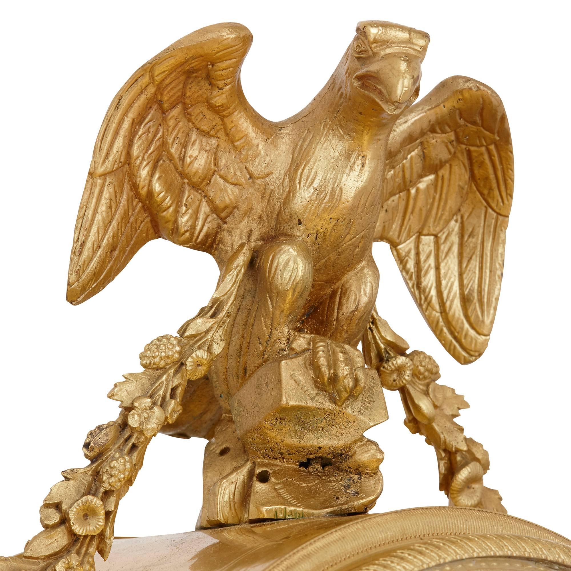 Gilt Bronze Mounted Antique Malachite Mantel Clock from the Louis XVI Period 1