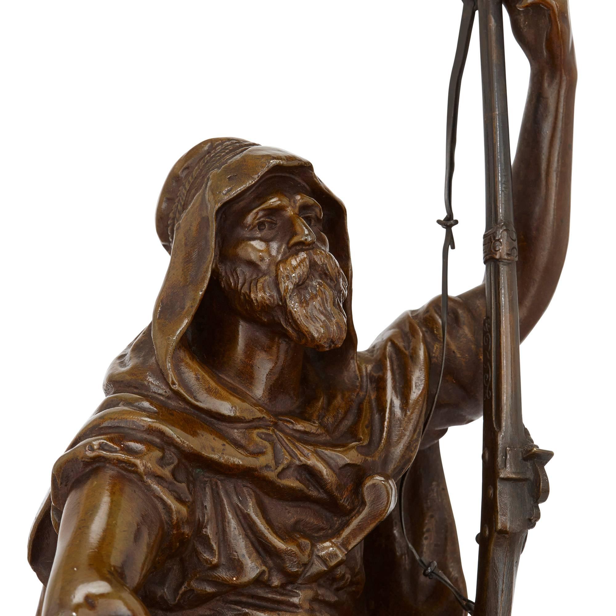19th Century Large Orientalist Style Patinated Bronze Sculpture by Emile Pinedo For Sale