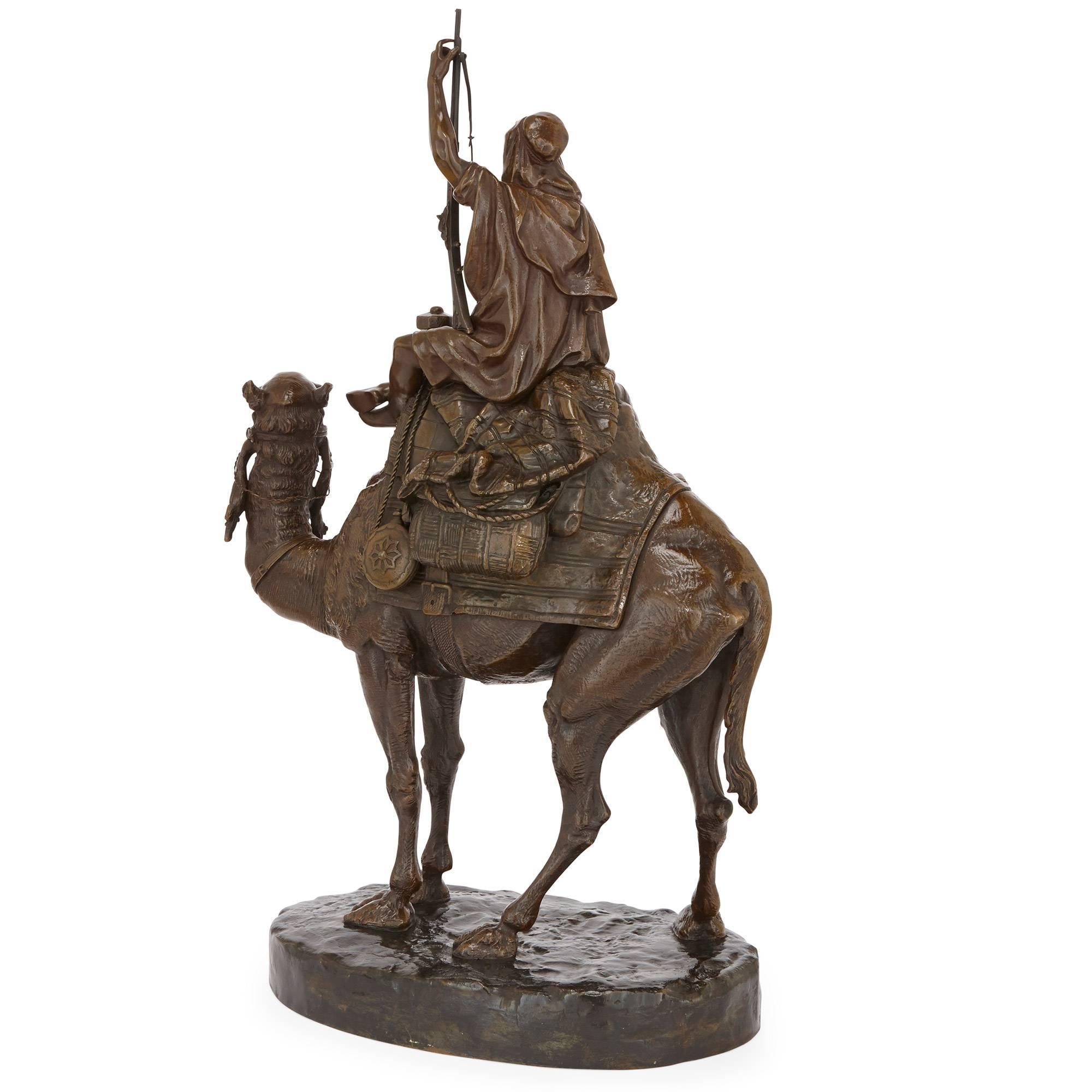 Italian Large Orientalist Style Patinated Bronze Sculpture by Emile Pinedo For Sale