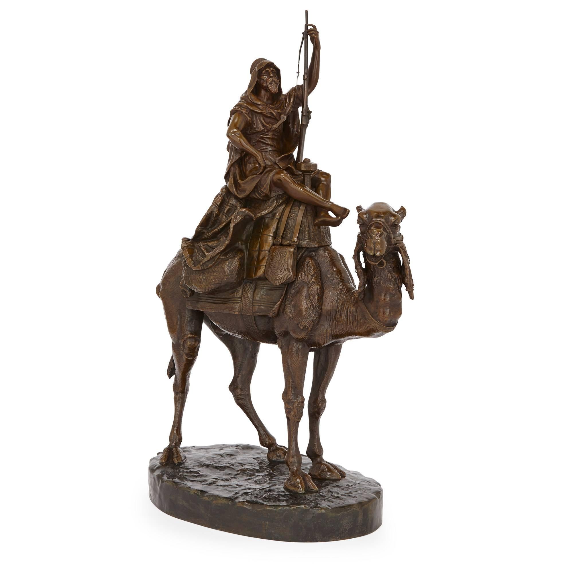 This stunning antique sculpture is finely crafted by Emile Pinedo, who was a master craftsman in creating works of Fine bronze. He is particularly well-known for his refined Orientalist style, which won much critical acclaim throughout his career.