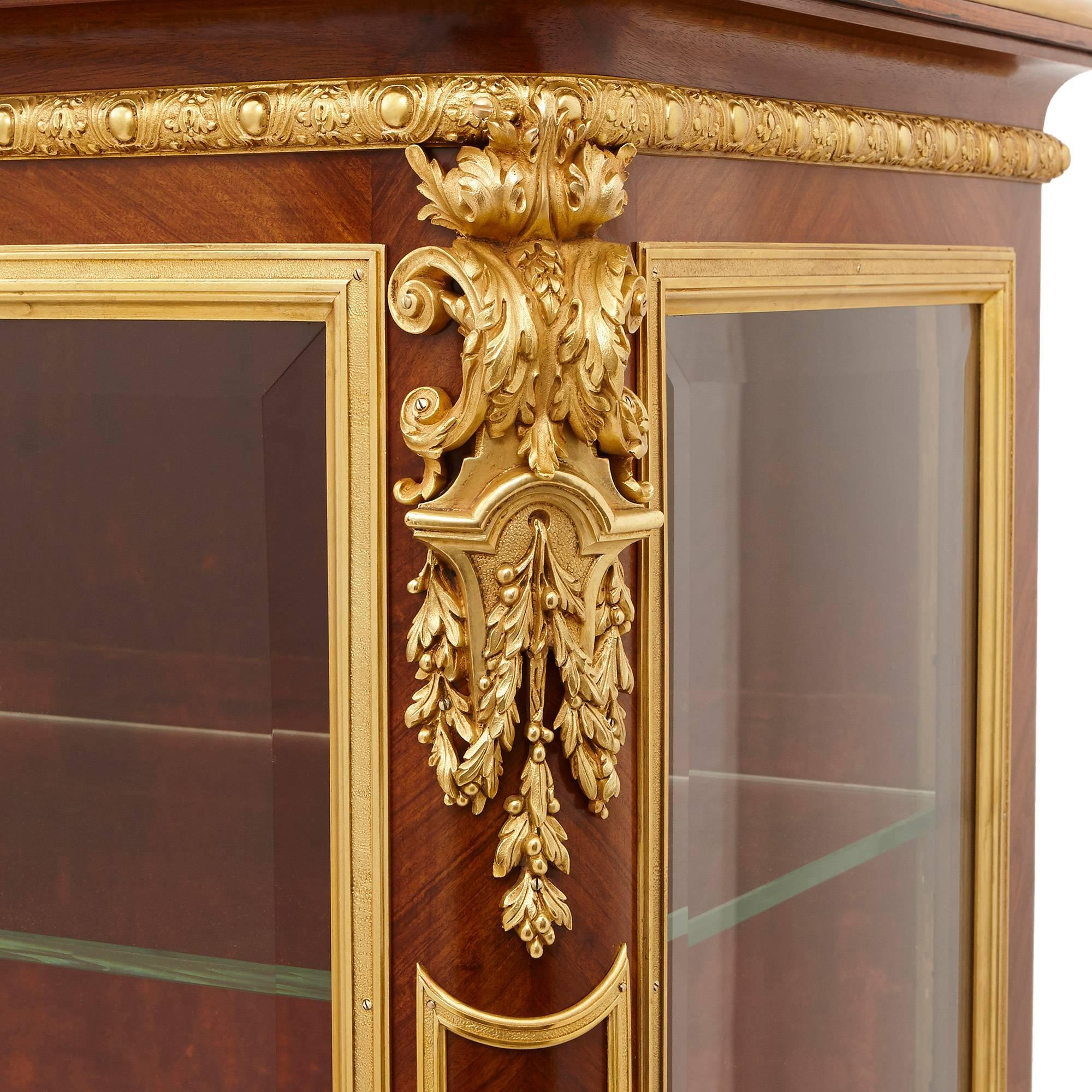 19th Century French Ormolu-Mounted Mahogany, Kingwood, Marquetry and Parquetry Vitrine
