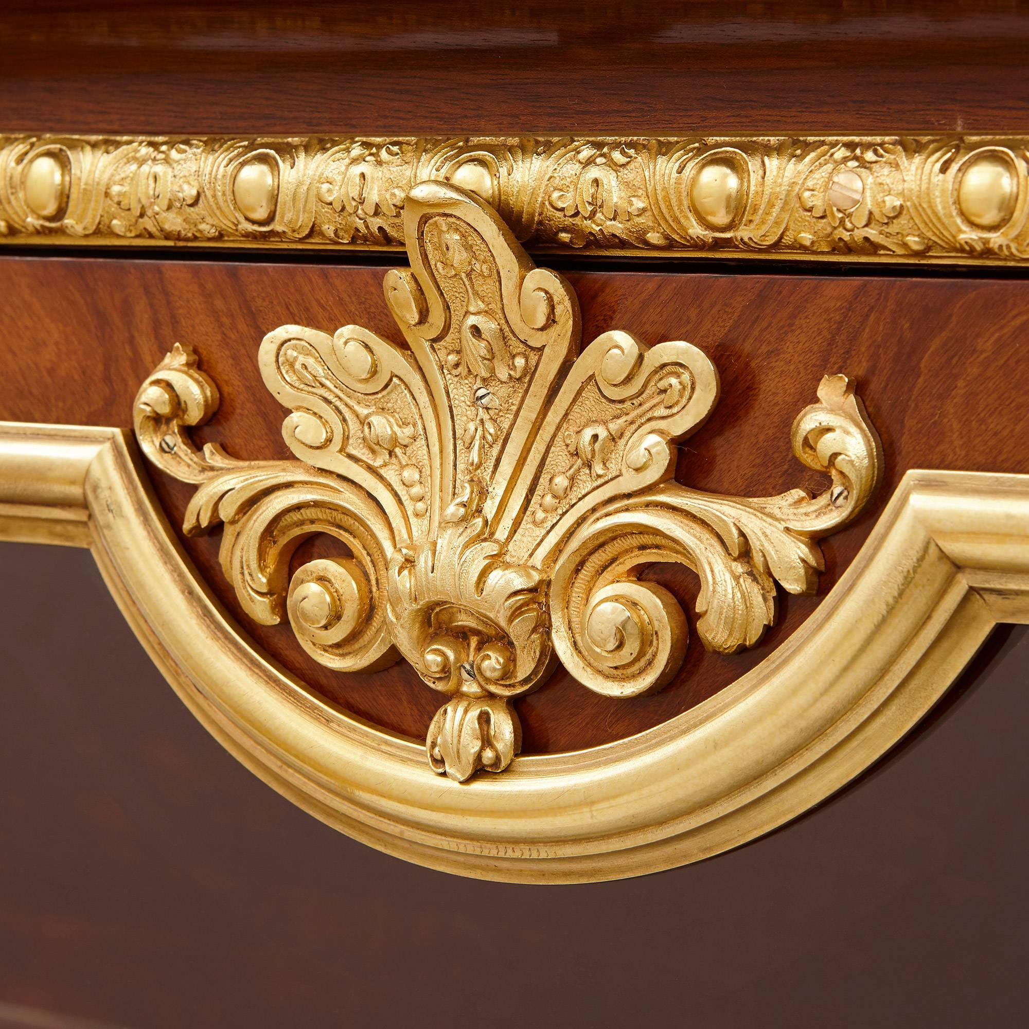 Gilt French Ormolu-Mounted Mahogany, Kingwood, Marquetry and Parquetry Vitrine