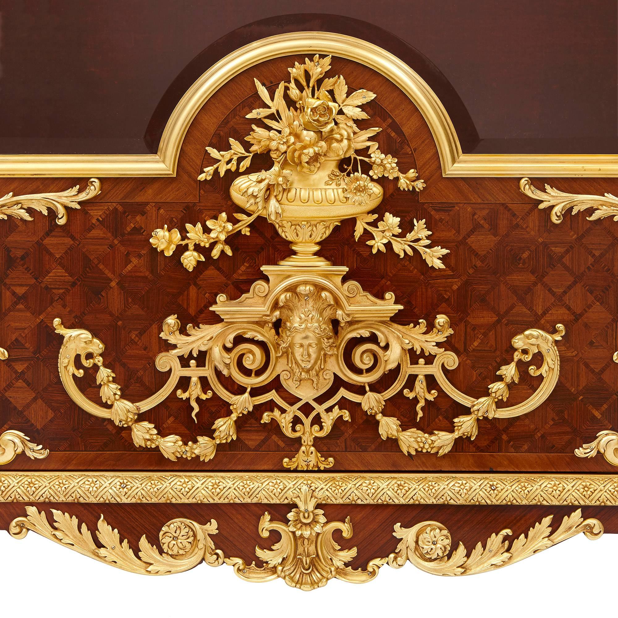 Neoclassical French Ormolu-Mounted Mahogany, Kingwood, Marquetry and Parquetry Vitrine