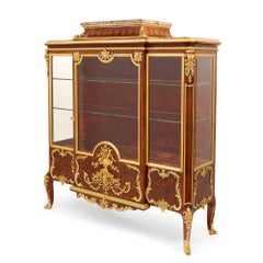 French Ormolu-Mounted Mahogany, Kingwood, Marquetry and Parquetry Vitrine
