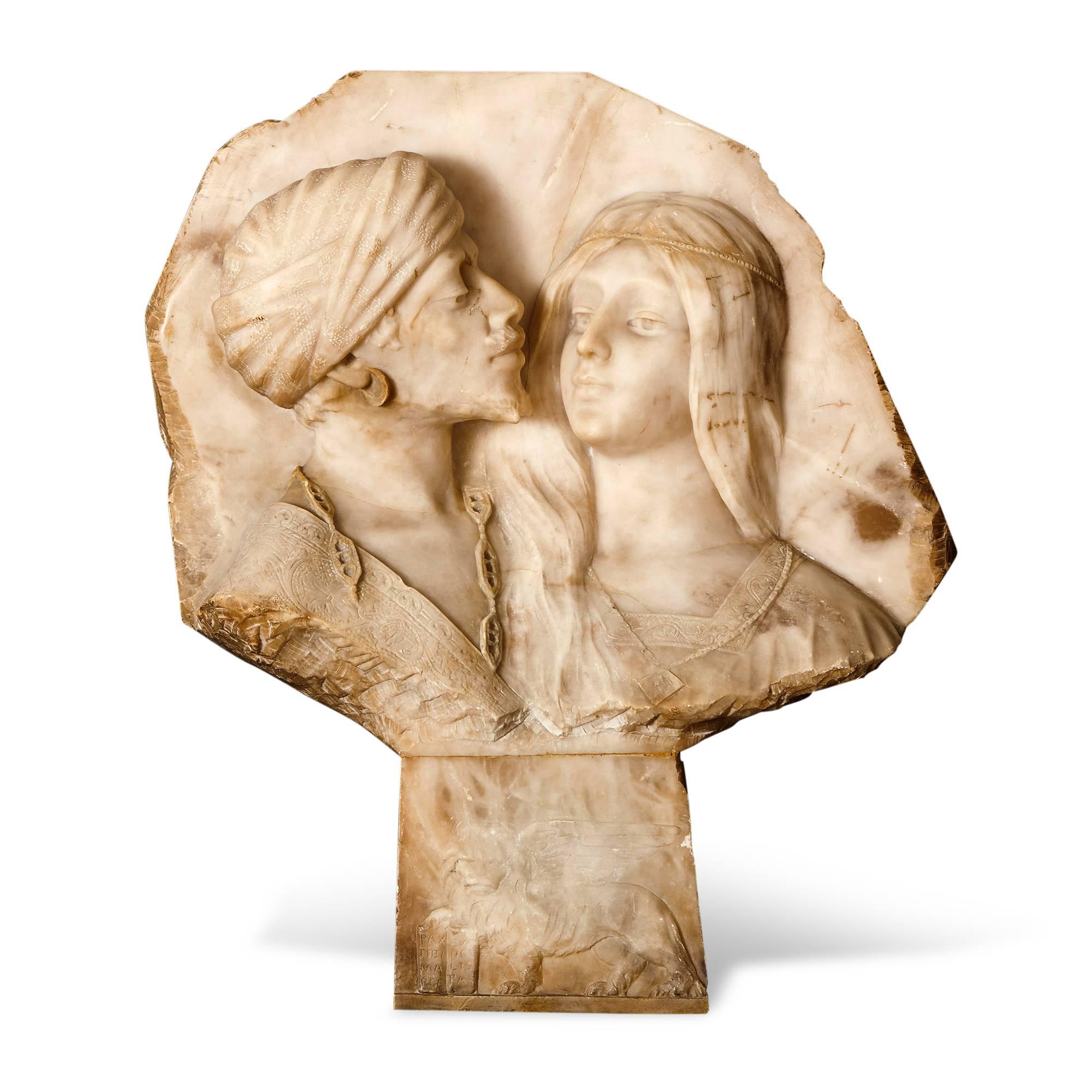 19th Century Italian Orientalist Style Alabaster Relief Plaque For Sale 4