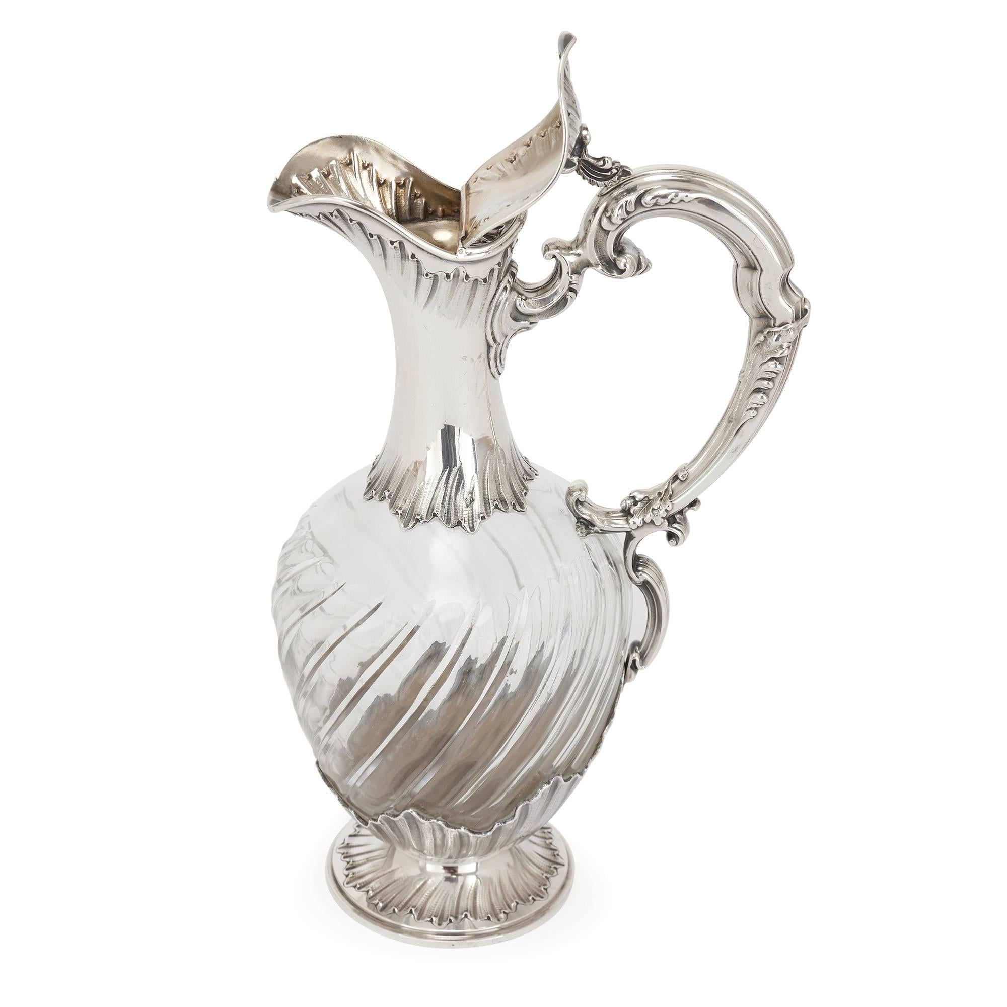 Belle Époque Pair of 19th Century French Silver and Crystal Claret Jugs by Henri Soufflot