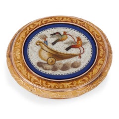 Pill Box Set in Gold with Italian Micromosaic Panels by Christian Petschler