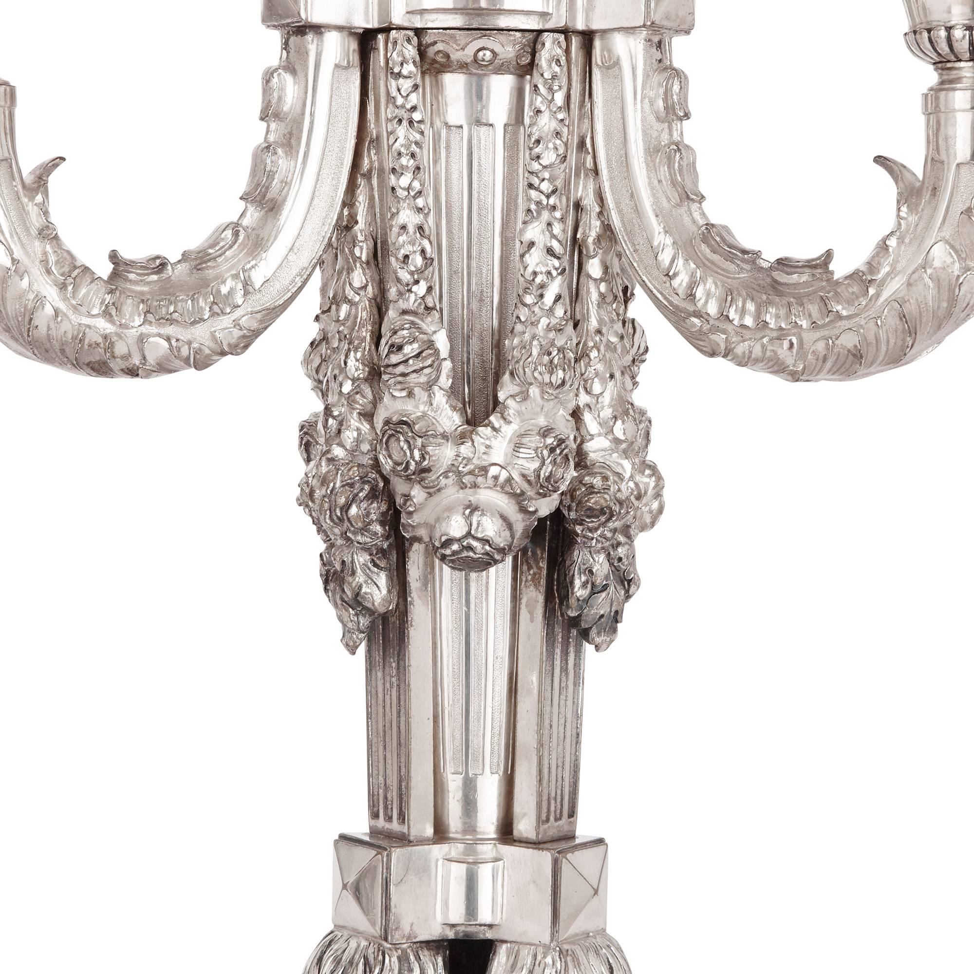 Régence Antique Pair of French Silver Plated Candelabra For Sale