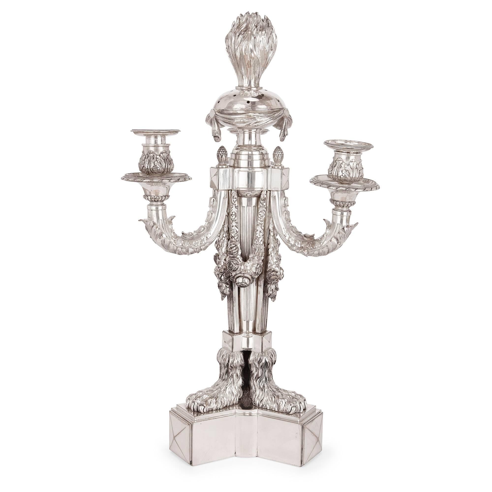 Antique Pair of French Silver Plated Candelabra In Excellent Condition For Sale In London, GB