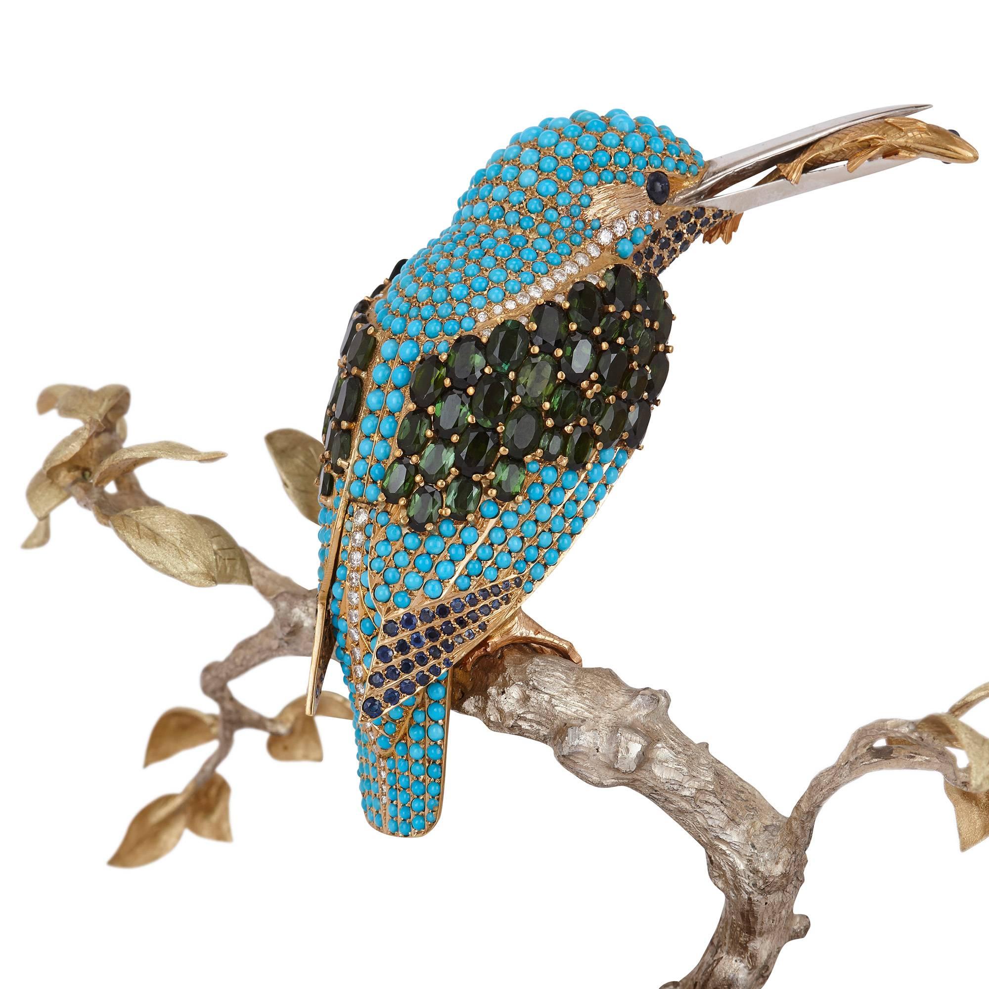 Modern Gold and Gemstone Mounted Kingfisher Ornament by Asprey