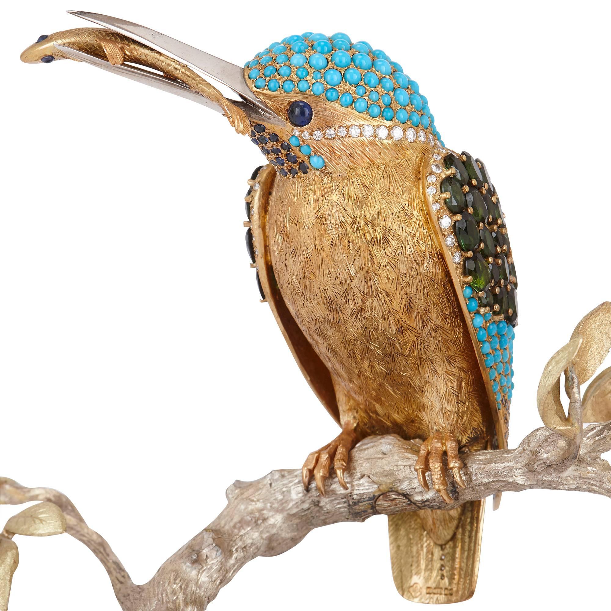 English Gold and Gemstone Mounted Kingfisher Ornament by Asprey