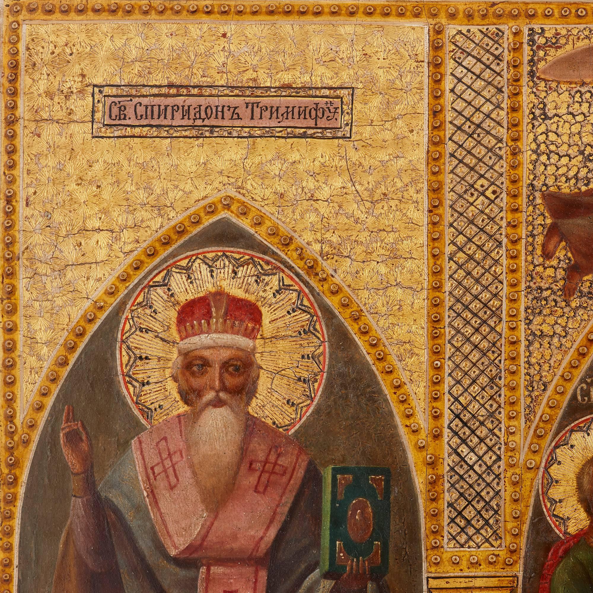 Medieval 19th Century Oil on Panel Russian Icon