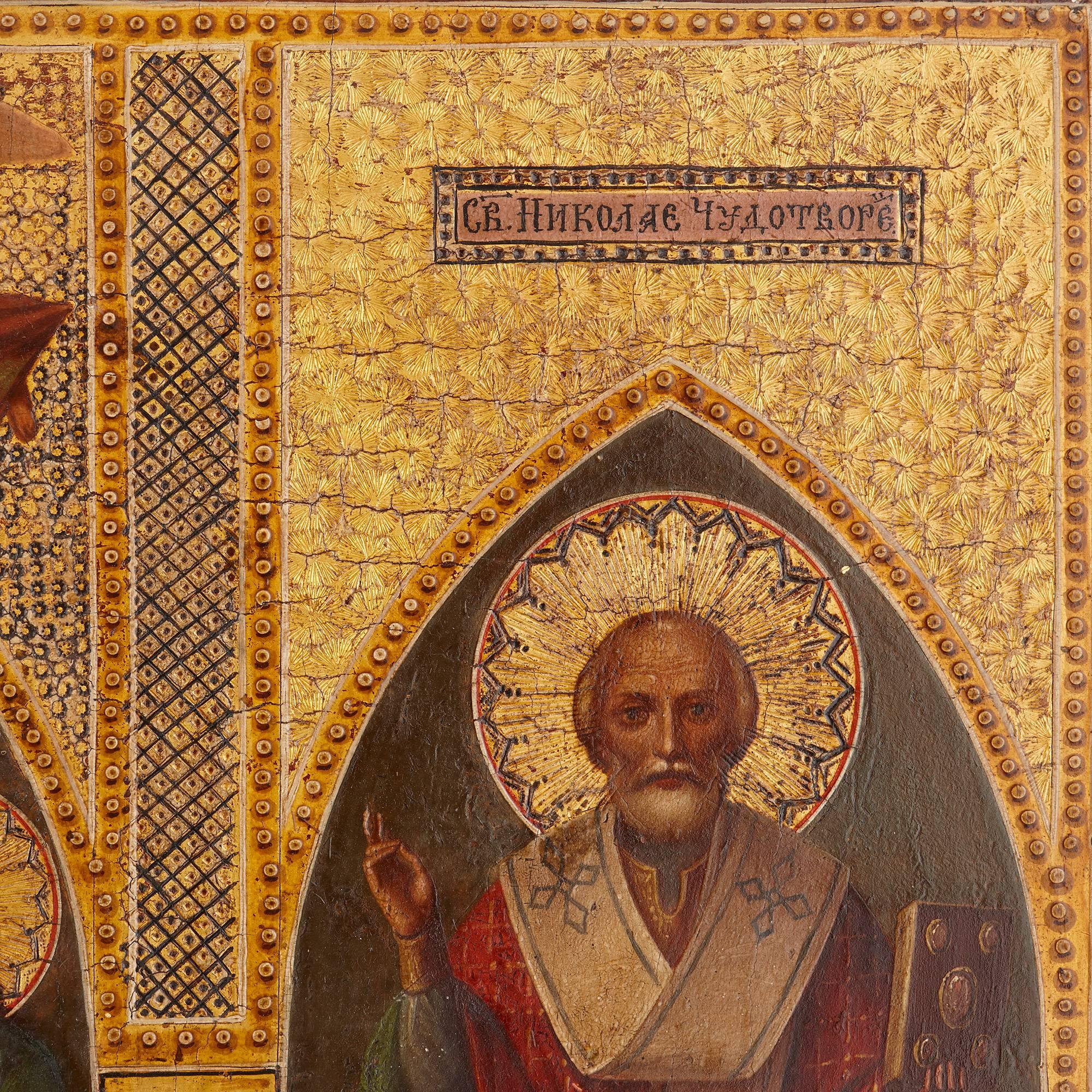 Hand-Painted 19th Century Oil on Panel Russian Icon