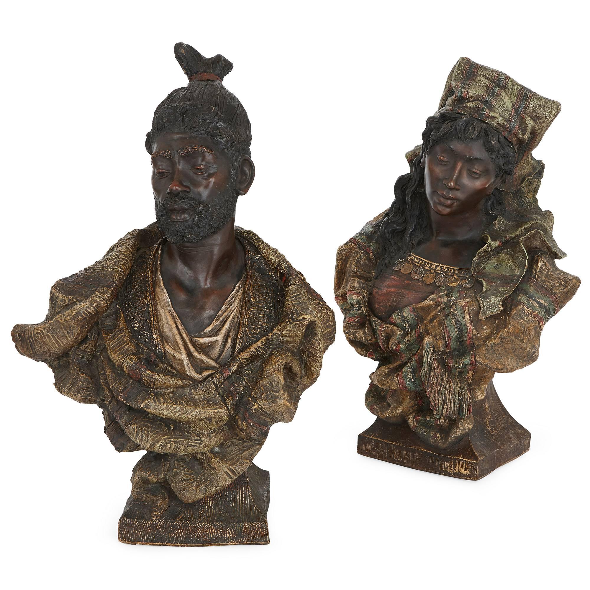 Pair of Antique Terracotta Busts by Friedrich Goldscheider in Orientalist Style
