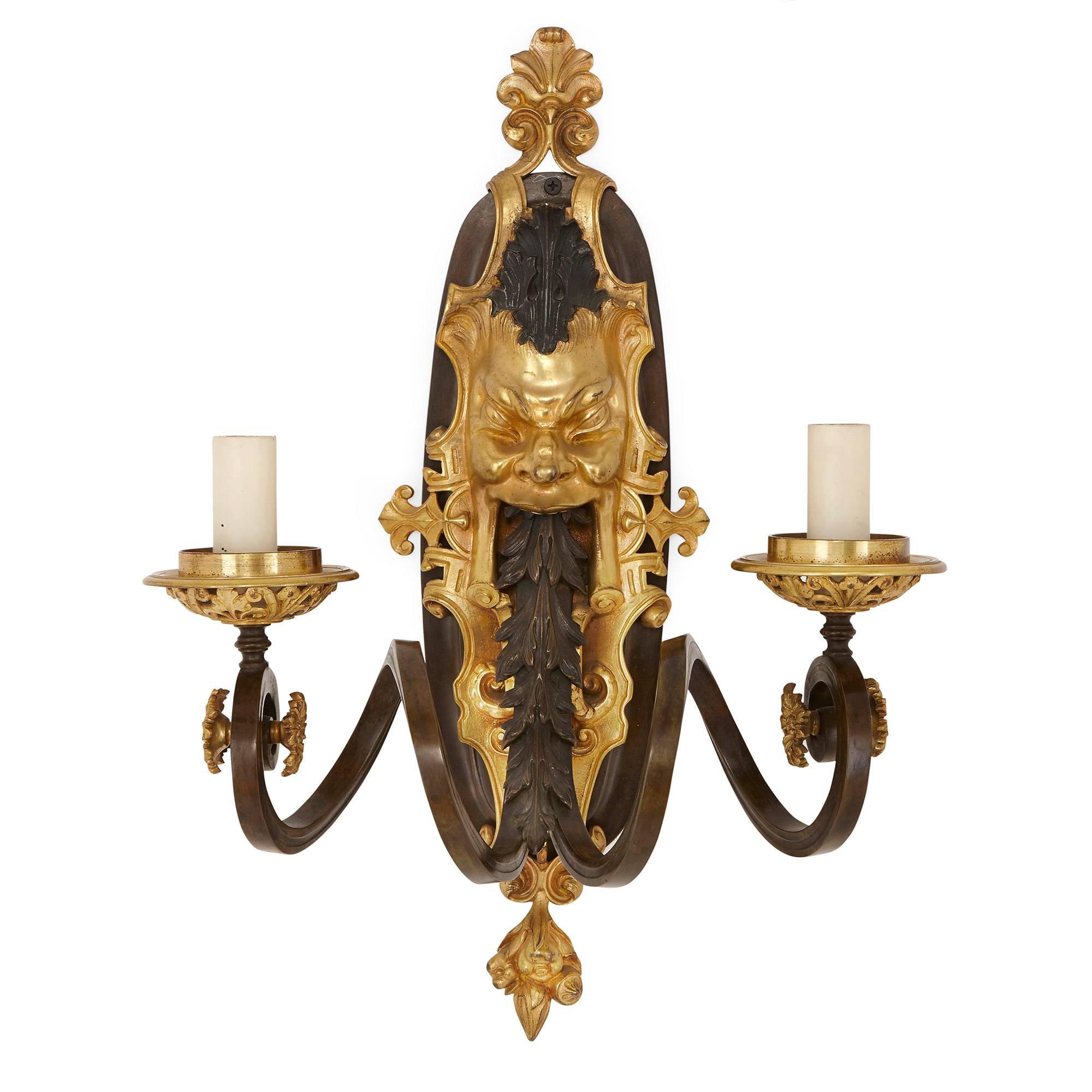Set of Four Ormolu and Patinated Bronze Antique Wall Lights For Sale 1