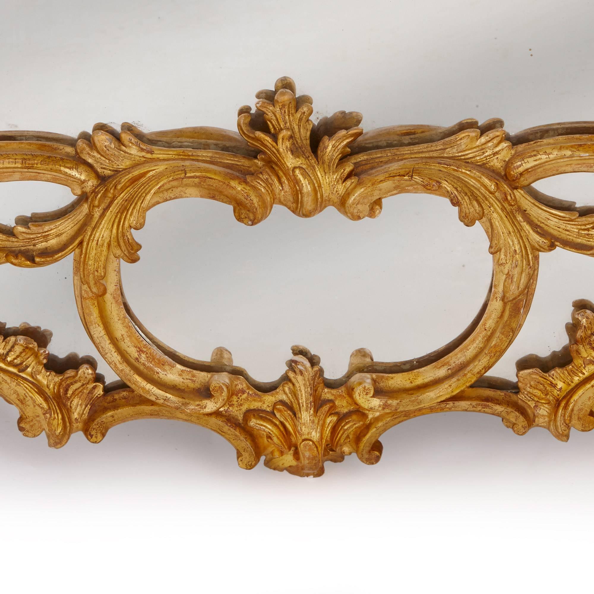Pair of Large English Antique Giltwood Wall Mirrors in the Rococo Style 1