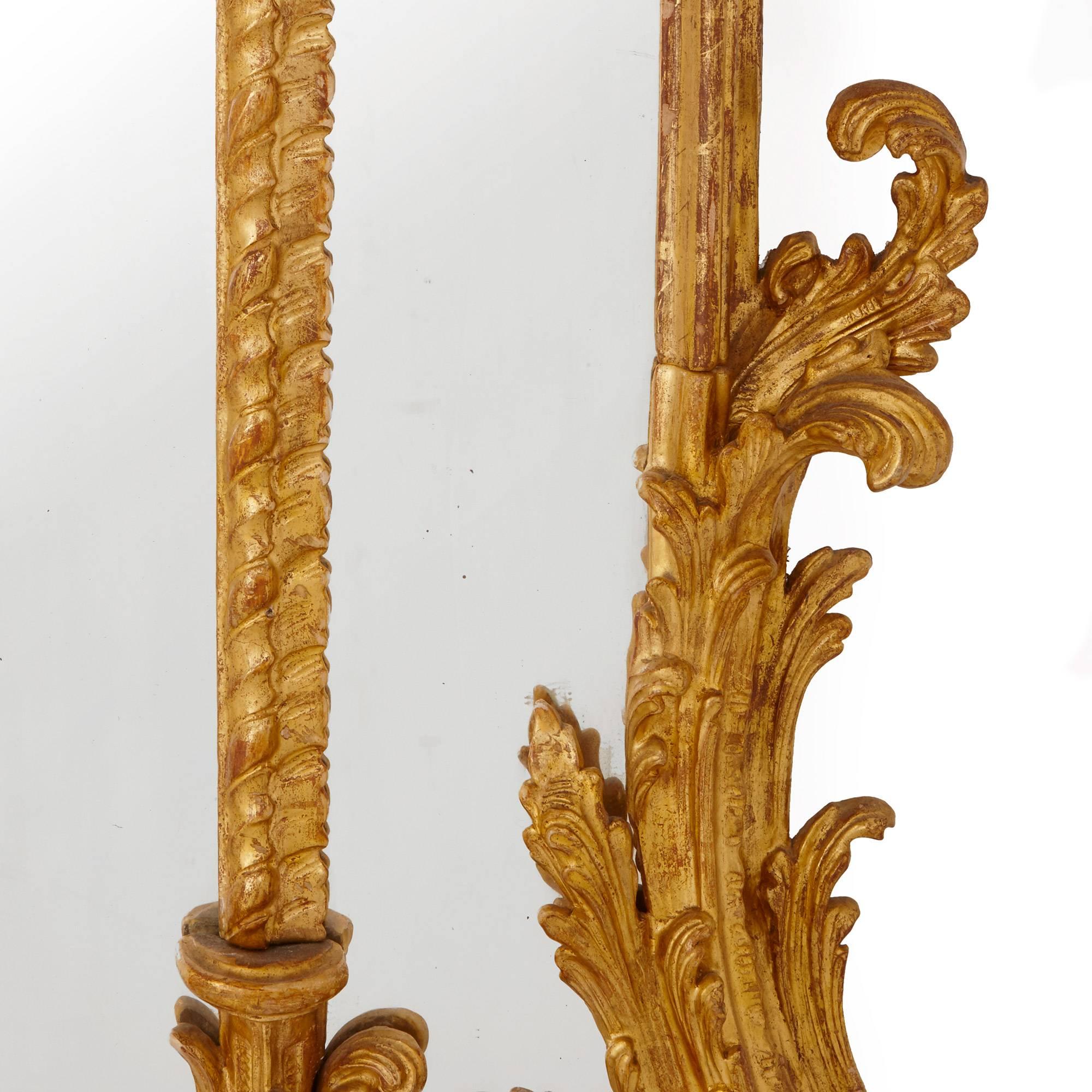 Pair of Large English Antique Giltwood Wall Mirrors in the Rococo Style 3