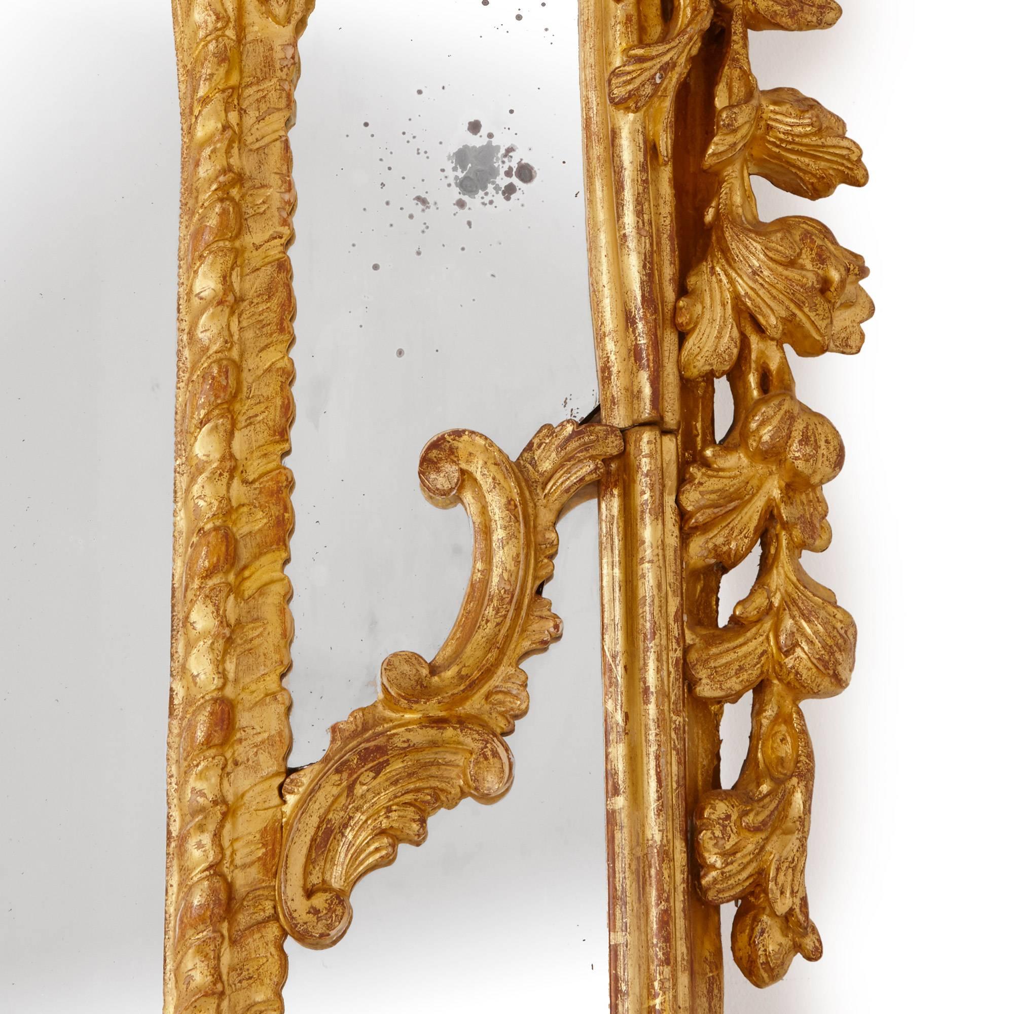 Pair of Large English Antique Giltwood Wall Mirrors in the Rococo Style 4