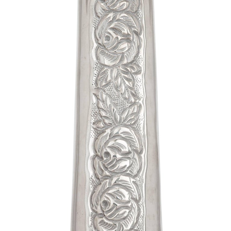 Antique Judaica Hannukah Menorah in Repousse Silver For Sale at 1stdibs