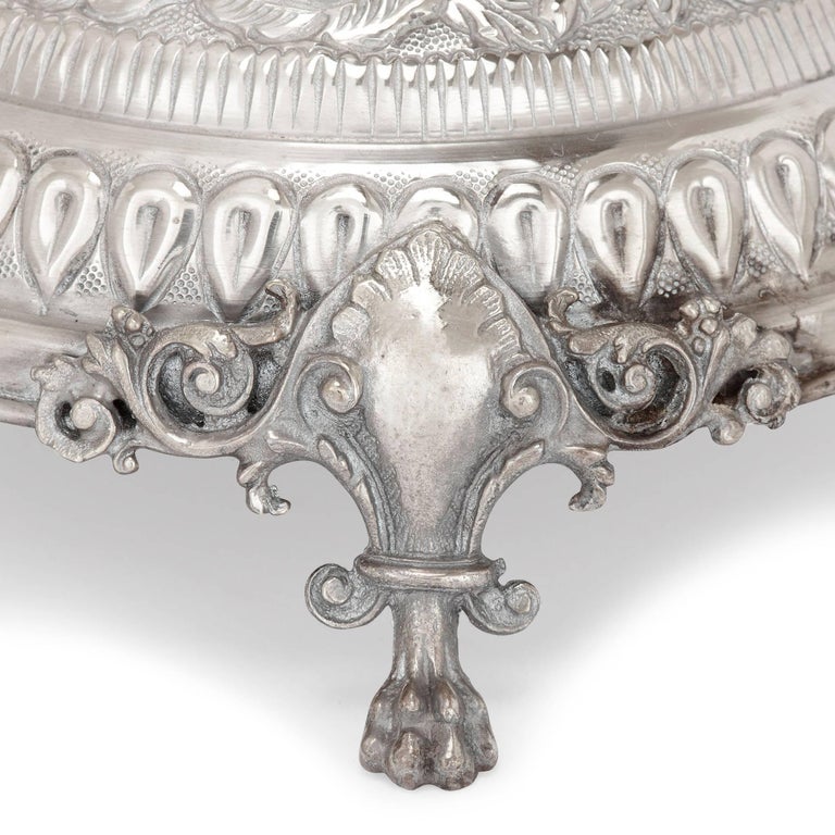 Antique Judaica Hannukah Menorah in Repousse Silver For Sale at 1stdibs
