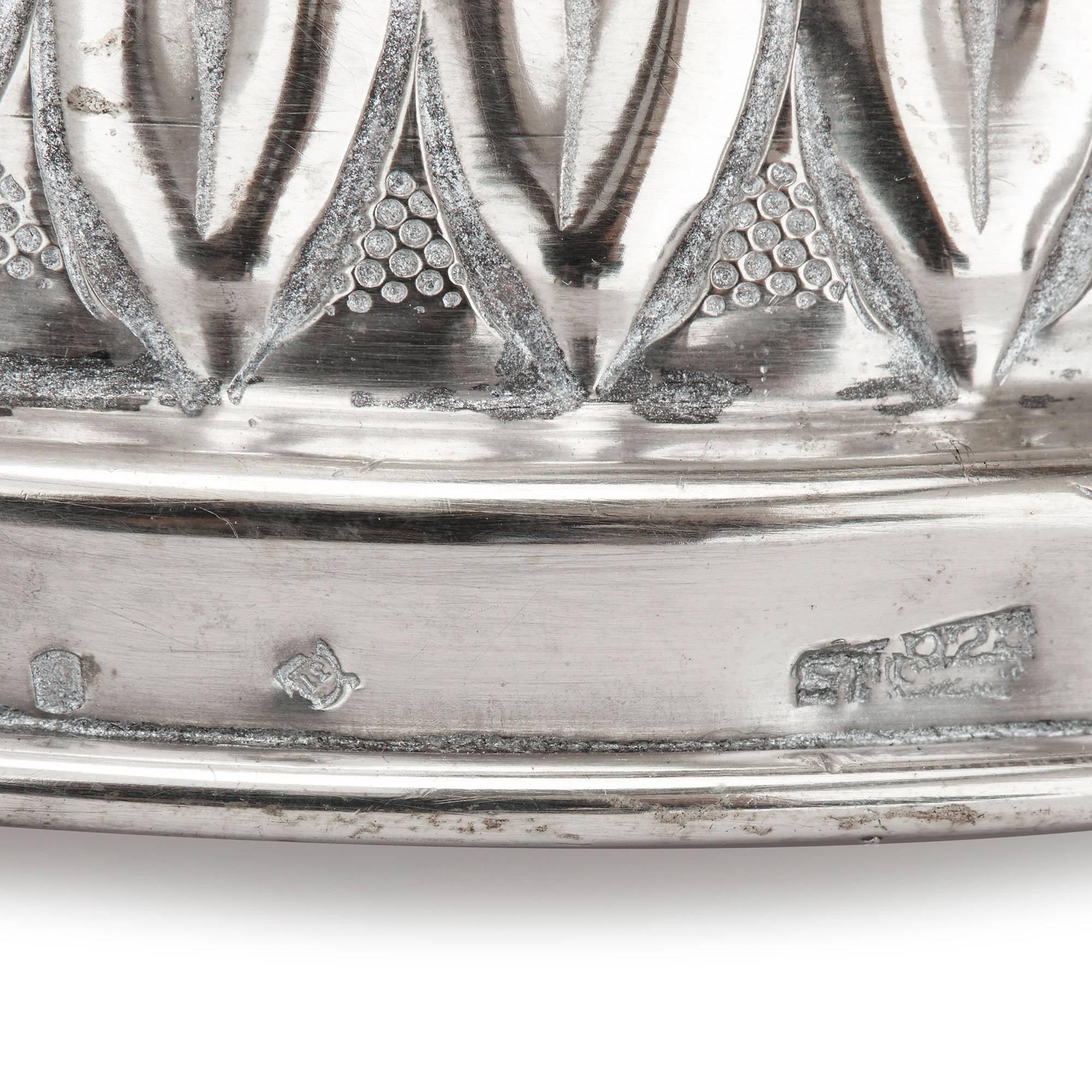 Antique Judaica Hannukah Menorah in Repousse Silver For Sale 2