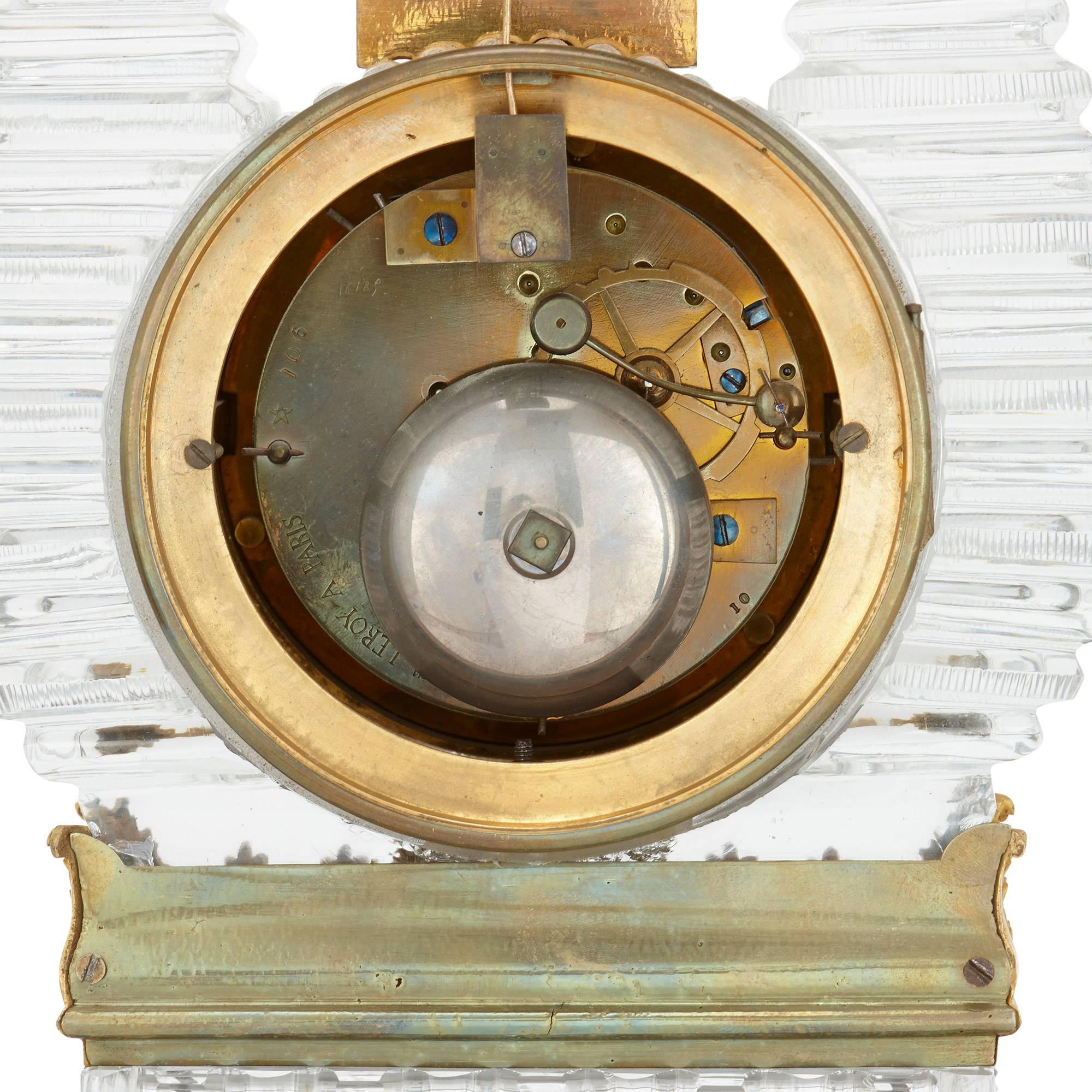 French Restauration Period Gilt Bronze and Cut-Glass Mantel Clock For Sale 1