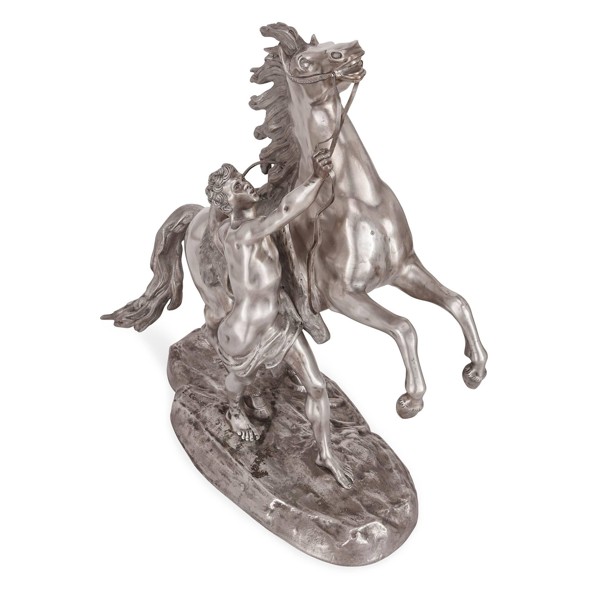 Versilberte Bronzemodelle der Marly-Pferde nach Guillaume Coustou, Paar (Neoklassisch) im Angebot