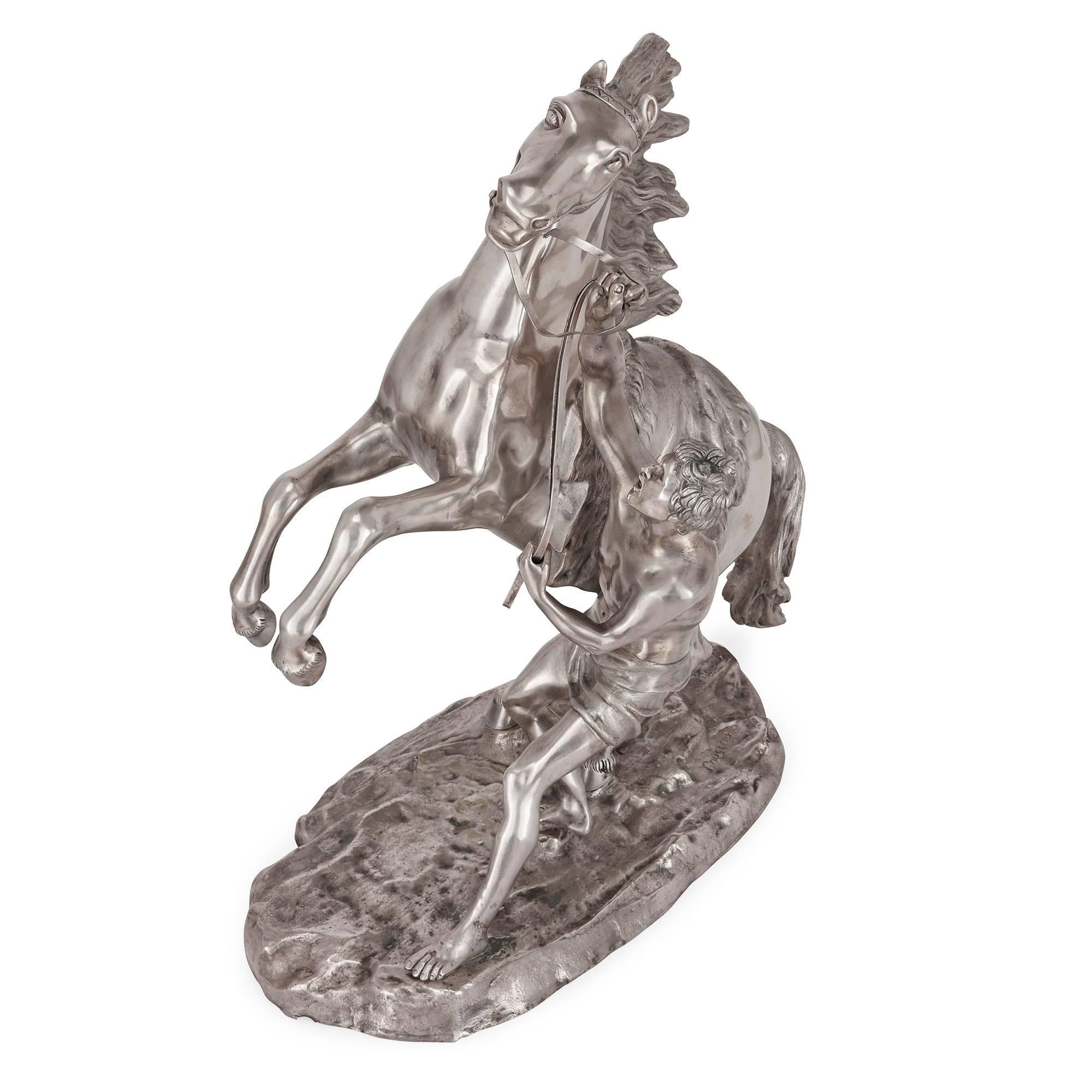 Versilberte Bronzemodelle der Marly-Pferde nach Guillaume Coustou, Paar im Zustand „Hervorragend“ im Angebot in London, GB