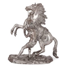 Pair of Silvered Bronze Models of the Marly Horses After Guillaume Coustou