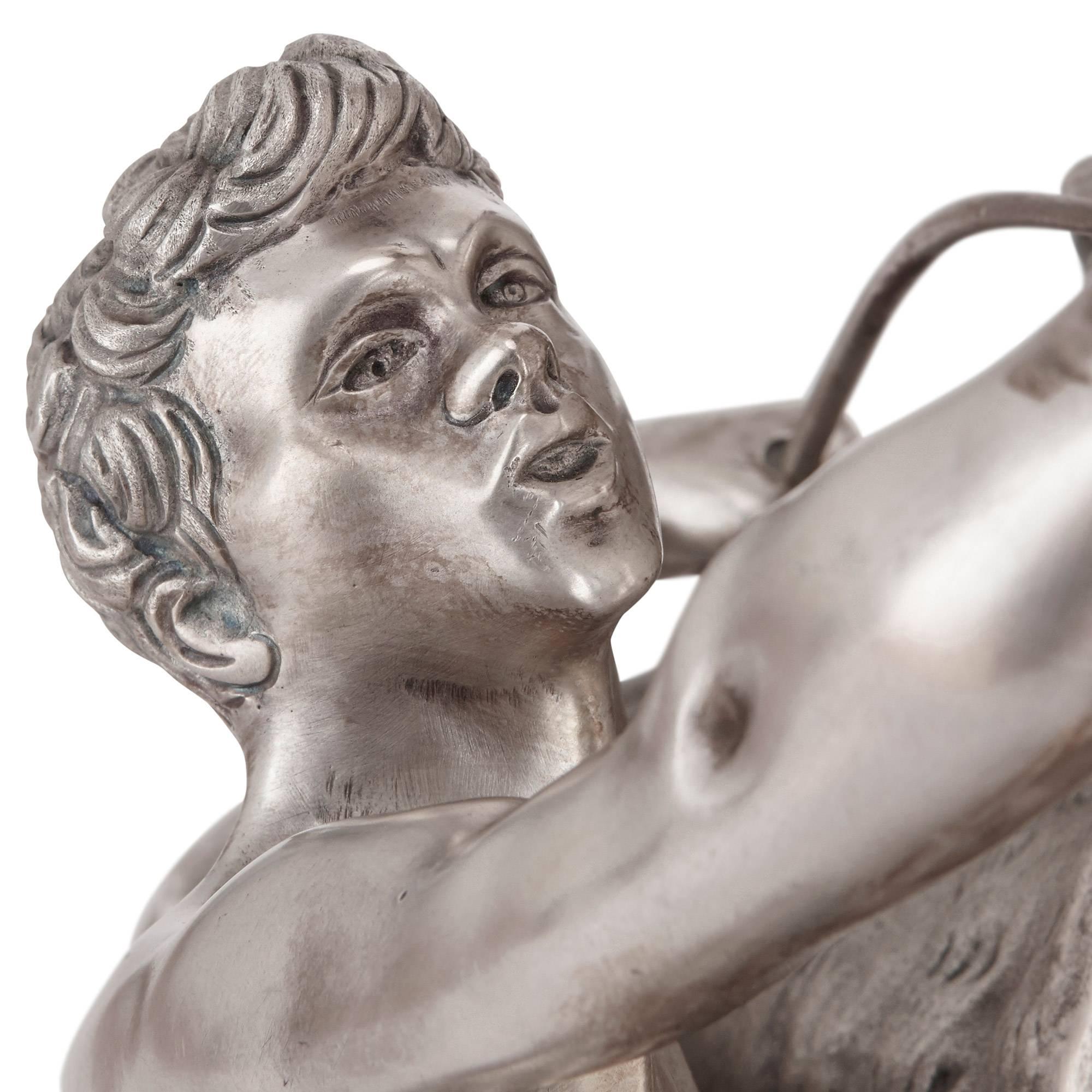 Versilberte Bronzemodelle der Marly-Pferde nach Guillaume Coustou, Paar (19. Jahrhundert) im Angebot