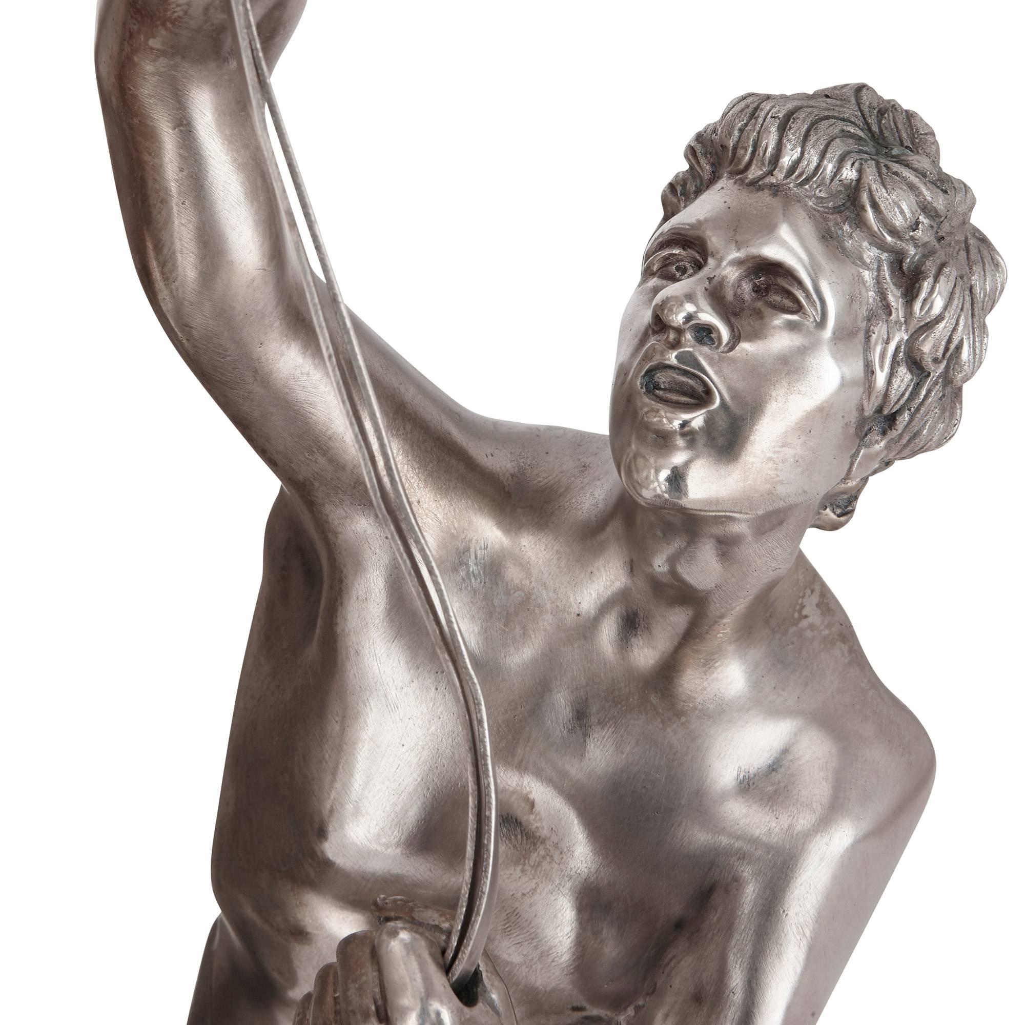 Bronzo Coppia di modelli in bronzo argentato dei cavalli di Marly di Guillaume Coustou in vendita