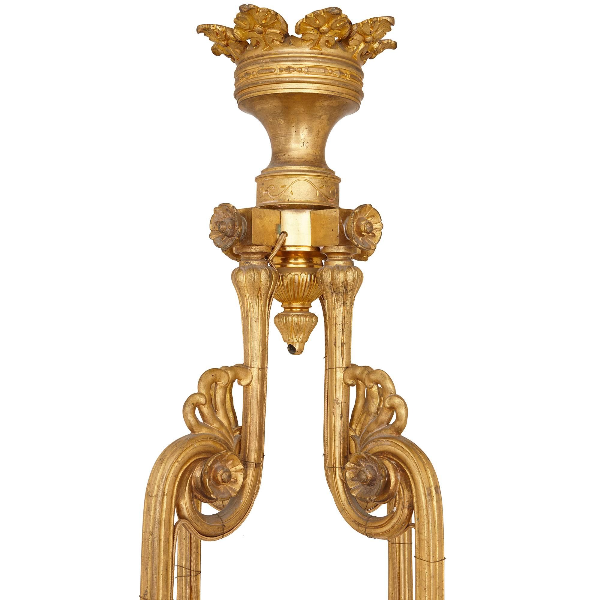 19th Century French Empire Style Gilt Bronze Chandelier For Sale 4