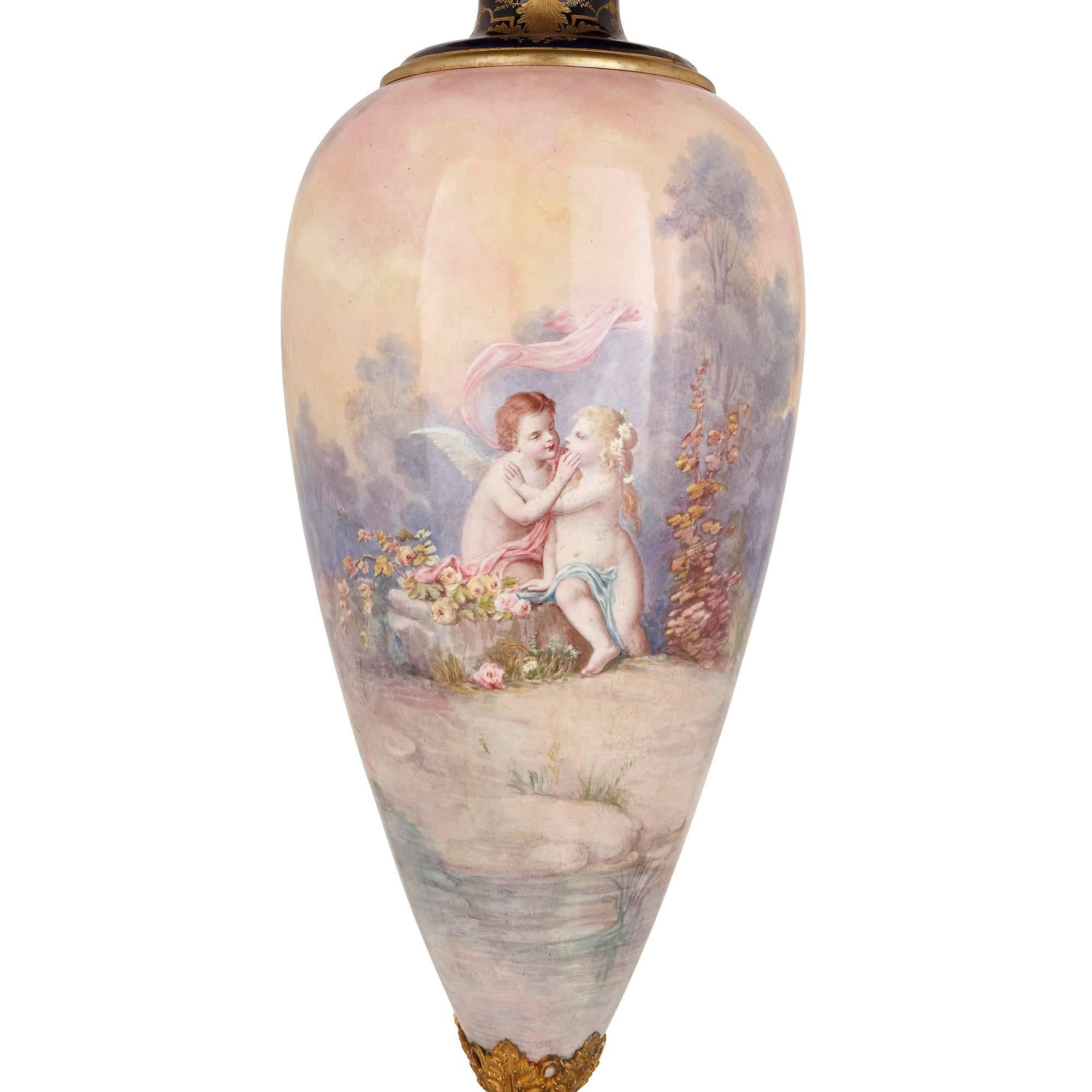 French Sèvres Style Porcelain and Ormolu Vase Decorated by J. Pascault
