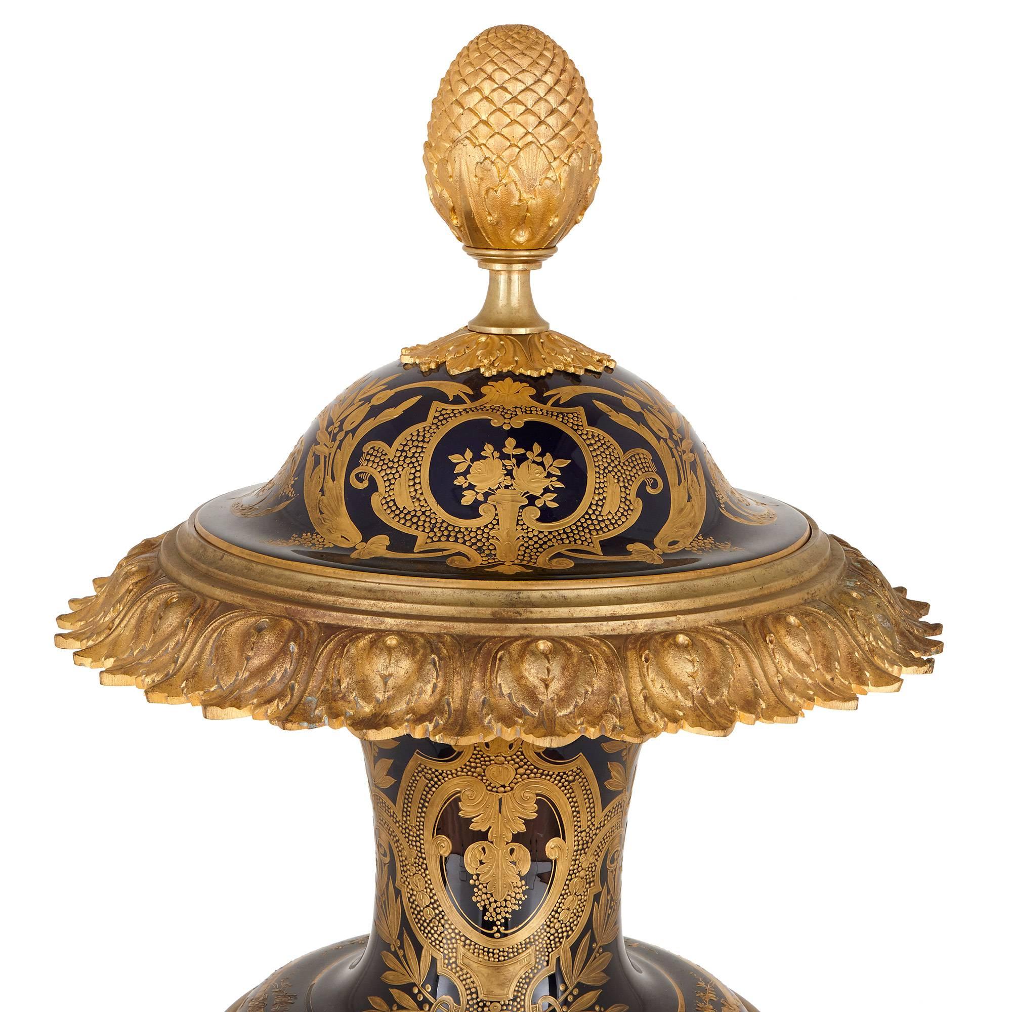 Louis XVI Sèvres Style Porcelain and Ormolu Vase Decorated by J. Pascault
