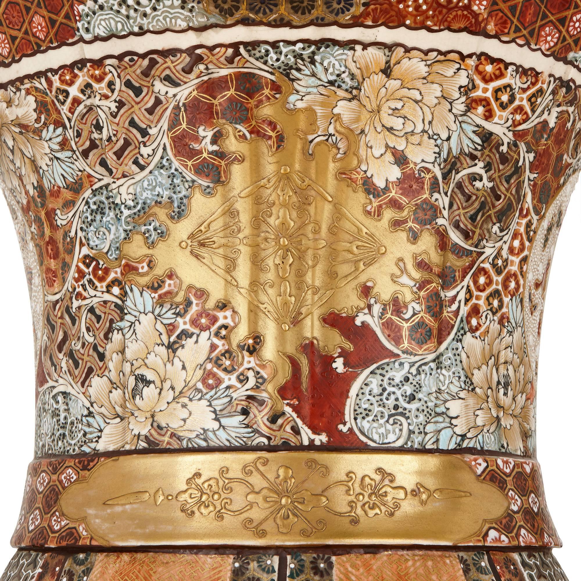 19th Century Pair of Satsuma Porcelain Japanese Vases, Meiji Period