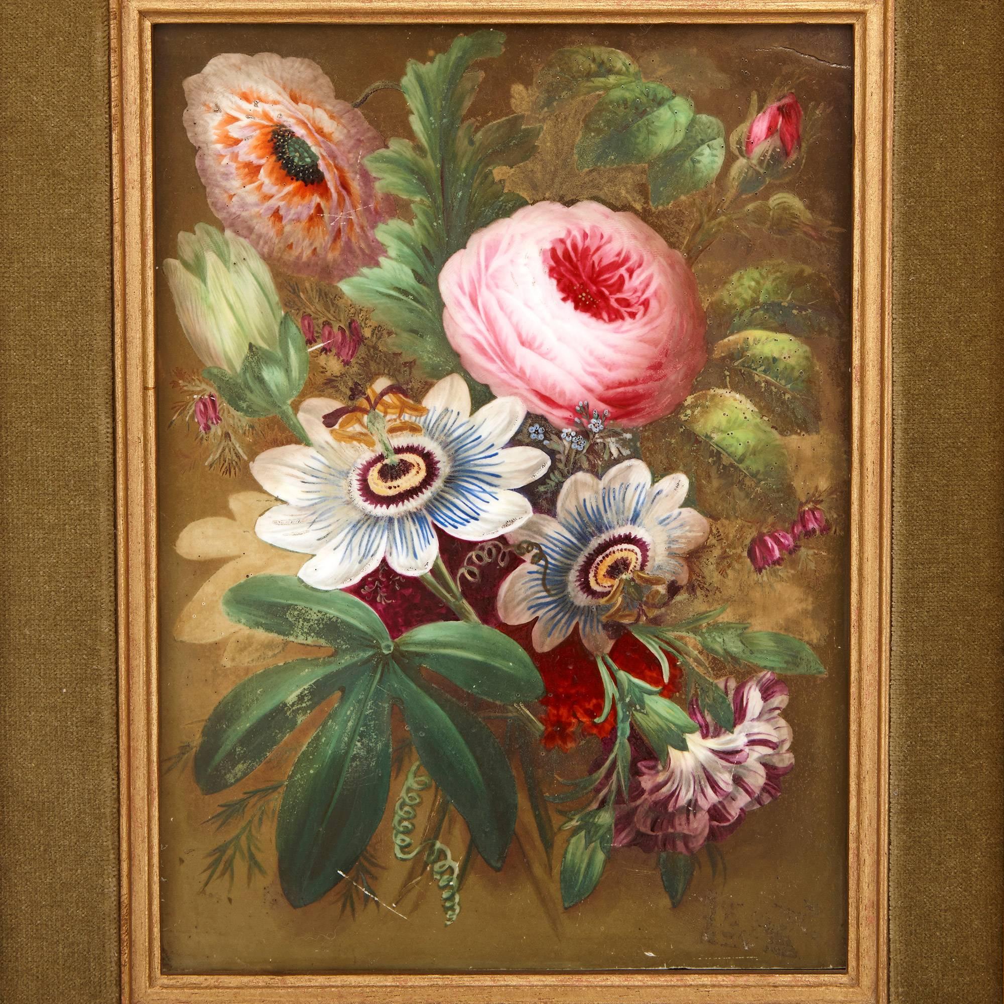 19th Century English Two Sided Still Life Porcelain Plaque with Giltwood Frame For Sale