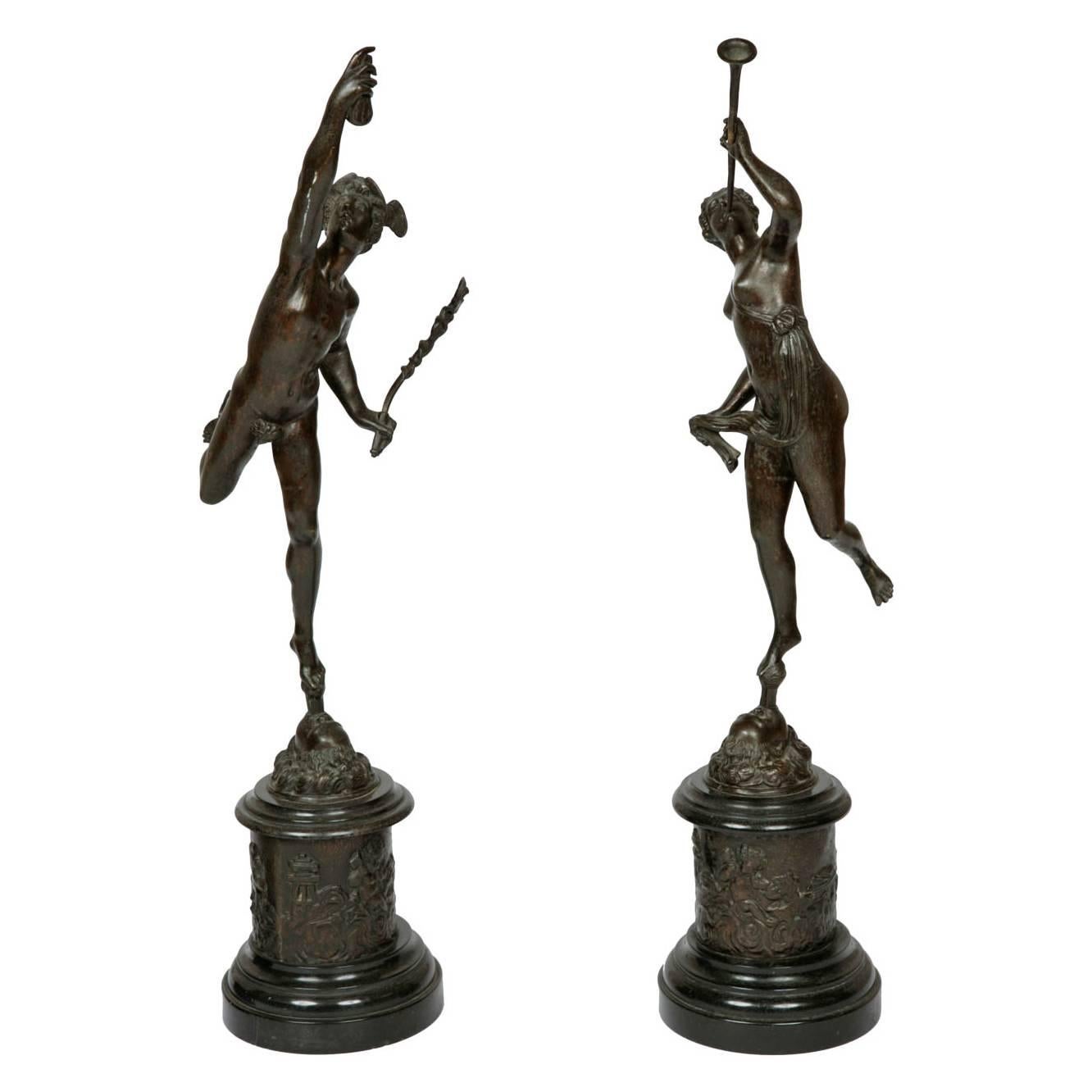 Classical Bronze Sculptures of Mercury and Fortuna after Giambologna