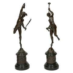 Classical Bronze Sculptures of Mercury and Fortuna after Giambologna