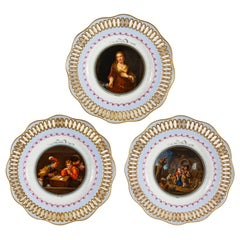 Antique Three Meissen Porcelain Plates Showing Old Master Paintings