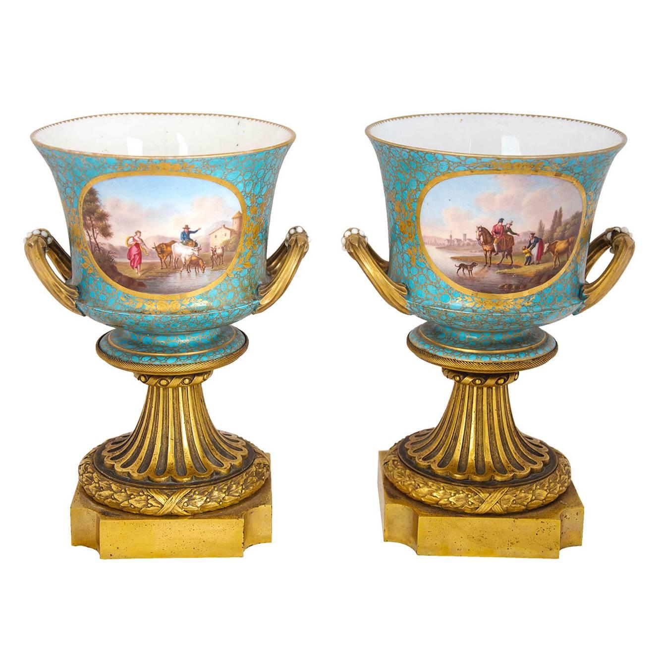 Monumental Pair of Magnificent Ormolu Mounted Sèvres Porcelain Vases ...