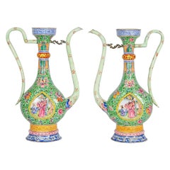 Antique 18th Century Chinese Enamel Vases with Persian Style Decorations