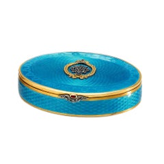 Tsar Nicholas I Turquoise Guilloche Enamel and Silver Gilt Pill Box