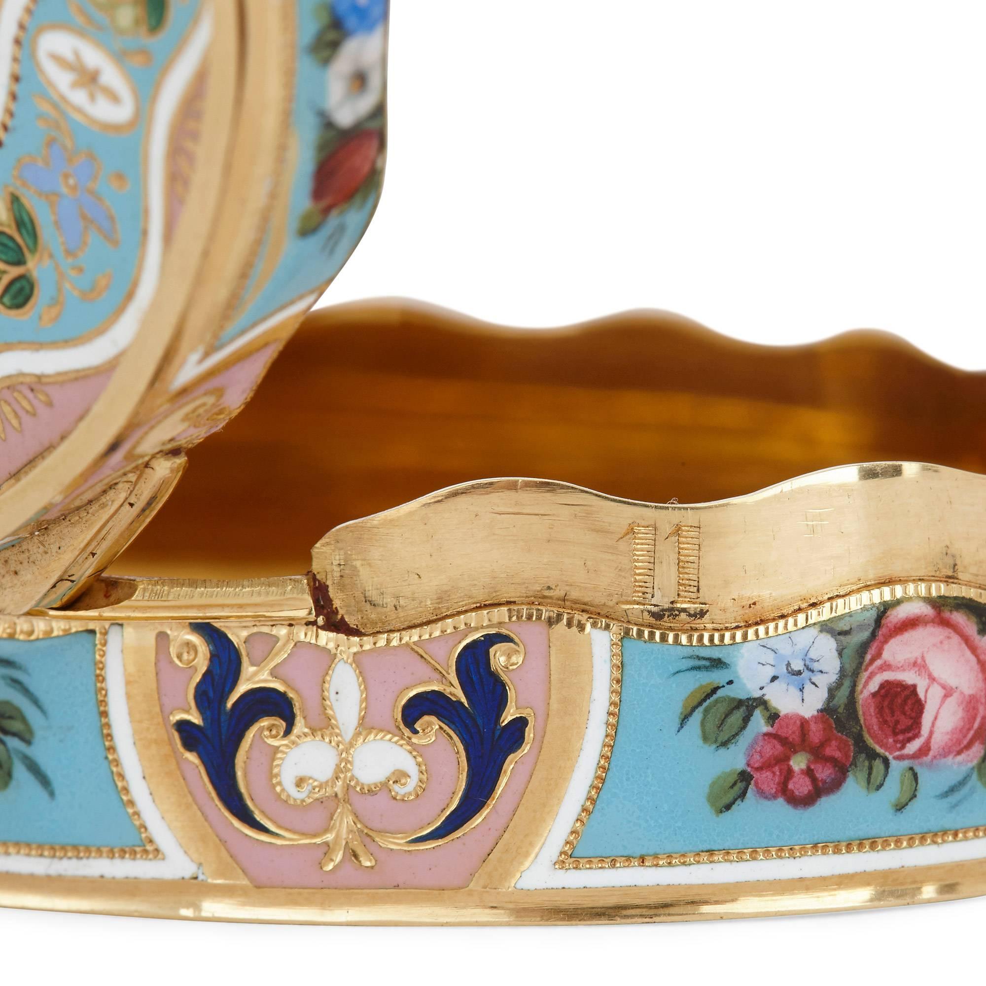 Swiss solid gold snuff box with enameled decorations 2