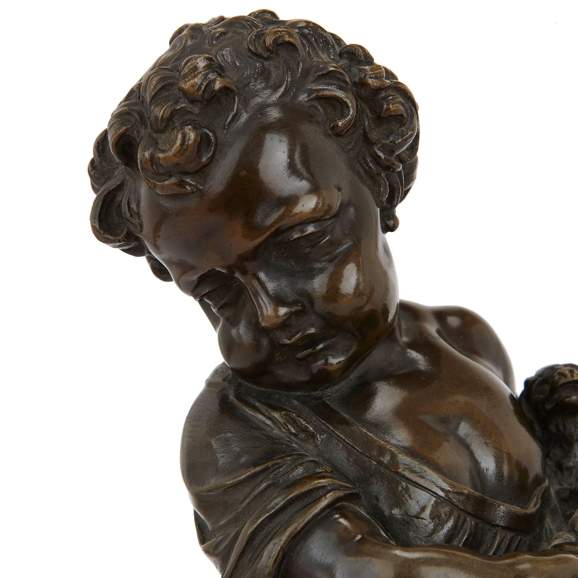 19th Century Pair of Antique Bronze Figures of Cherubs and Animals For Sale