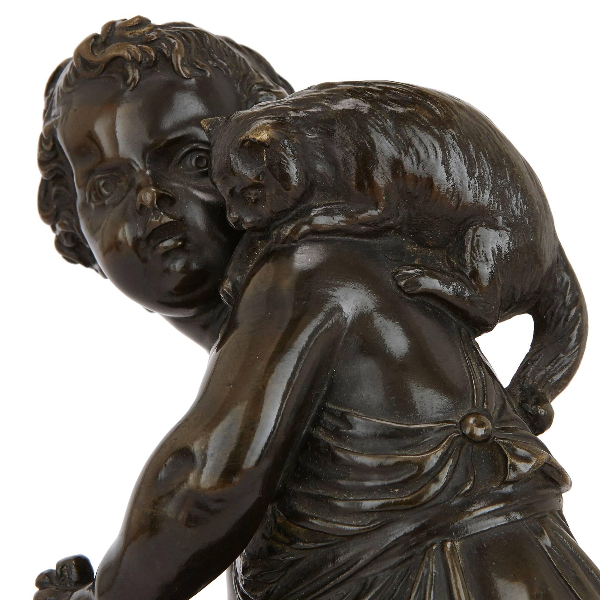 Neoclassical Pair of Antique Bronze Figures of Cherubs and Animals For Sale