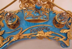 Set da scrivania antico russo in smalto Guilloche con diamanti