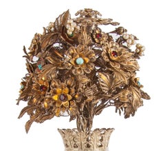 Indian Antique Silver Filigree Salt Container with Gemstones