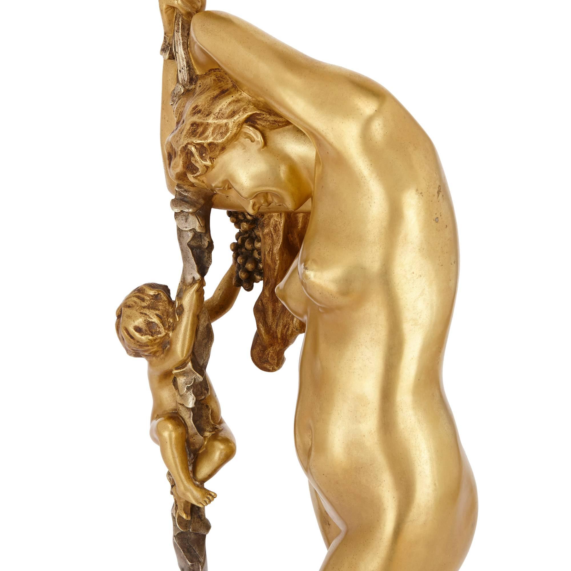 Classical Greek 19th Century French Gilt Bronze Sculpture of a Baccante, by Jean-Léon Gérôme